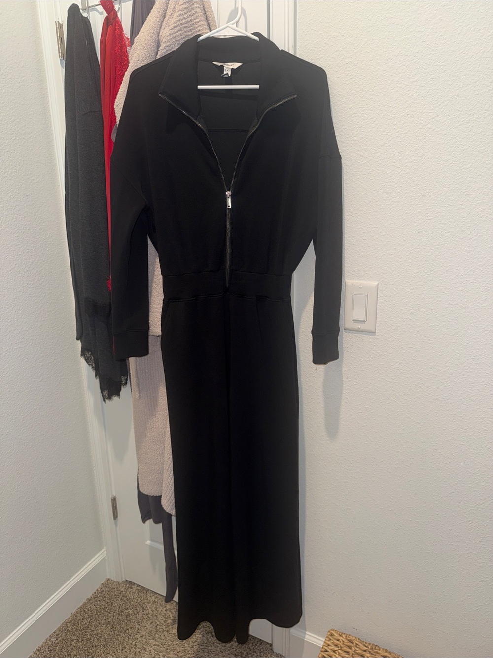 SPANX Black Long-Sleeve Zip-Front Jumpsuit